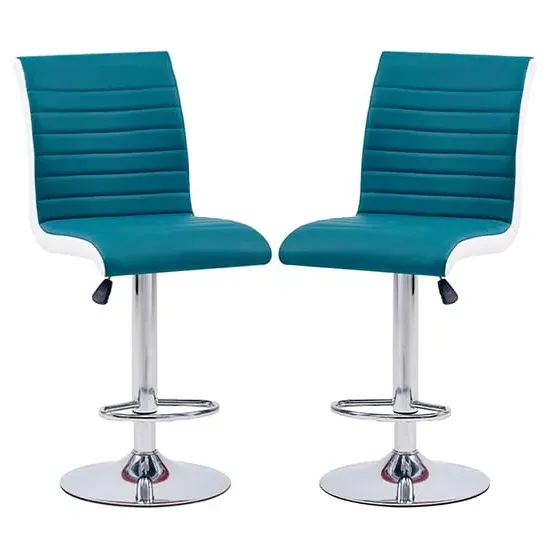 Ritz Height-Adjustable Bar Stools with Gas-Lift - Teal, Faux Leather