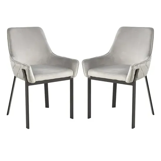 Riva Dining Chairs in Pair - Grey, Velvet