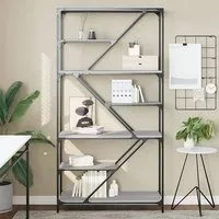 Rivas Bookshelf with Steel Frame - Grey, Sonoma Oak