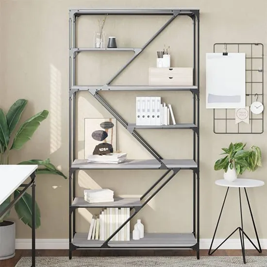 Rivas Bookshelf with Steel Frame - Grey, Sonoma Oak