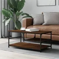Rivas Coffee Table with 2 Shelves - Brown Oak