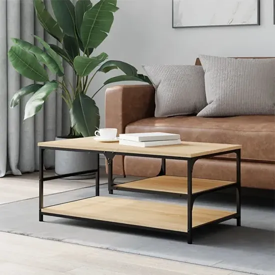 Rivas Coffee Table with 2 Shelves - Sonoma Oak