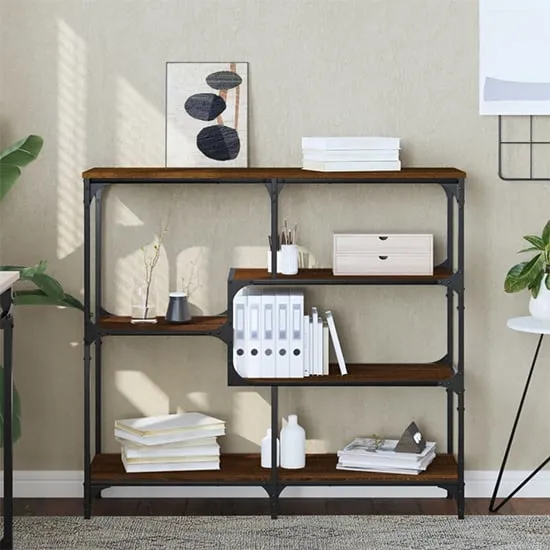 Rivas Console Table with 4 Shelves - Brown Oak, Engineered Wood product