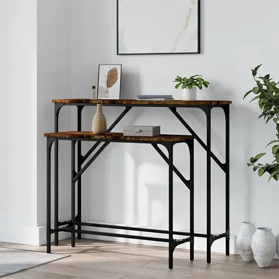 Rivas Set of 2 Console Tables - Smoked Oak, Engineered Wood
