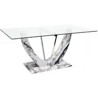 Riviera Rectangular Dining Table - Clear Glass, Marble Effect