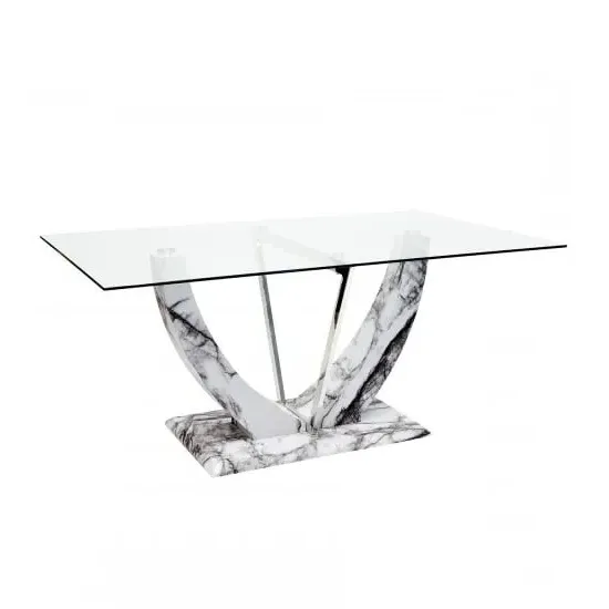 Riviera Rectangular Dining Table - Clear Glass, Marble Effect image