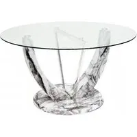 Riviera Round Dining Table - Clear Glass, Marble Effect