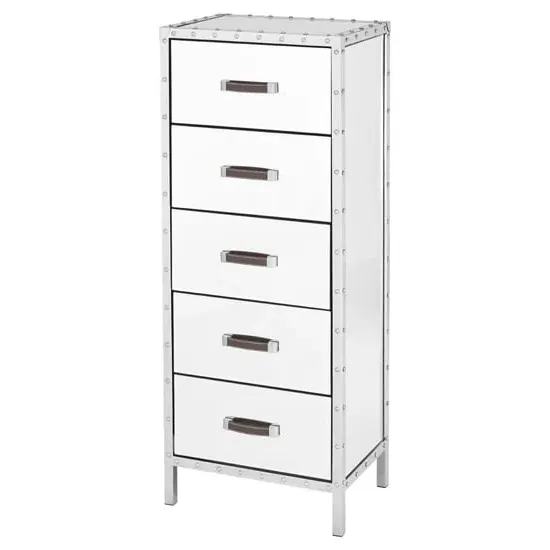 Rivota 5 Drawer Chest - Silver, Mirrored Glass
