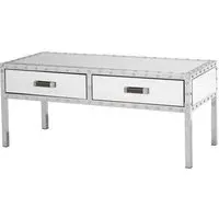Rivota Coffee Table with 2 Drawers - Silver, Mirrored Glass