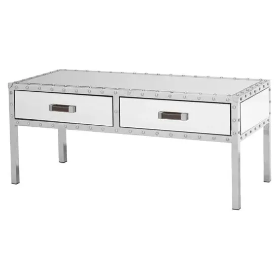 Rivota Coffee Table with 2 Drawers - Silver, Mirrored Glass