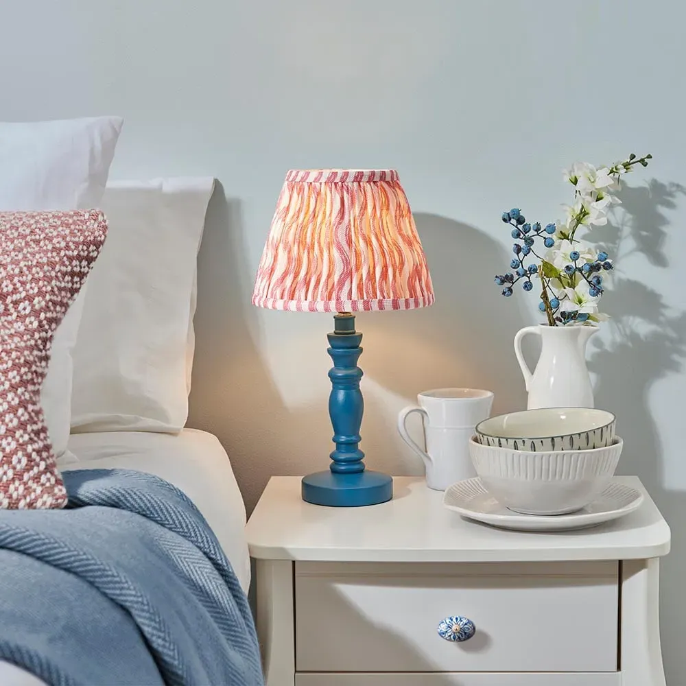 Riyadh 20cm Shade Wood Table Lamp - Blue, Fabric image