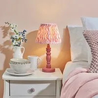 Riyadh 20cm Shade Wood Table Lamp - Pink, Fabric