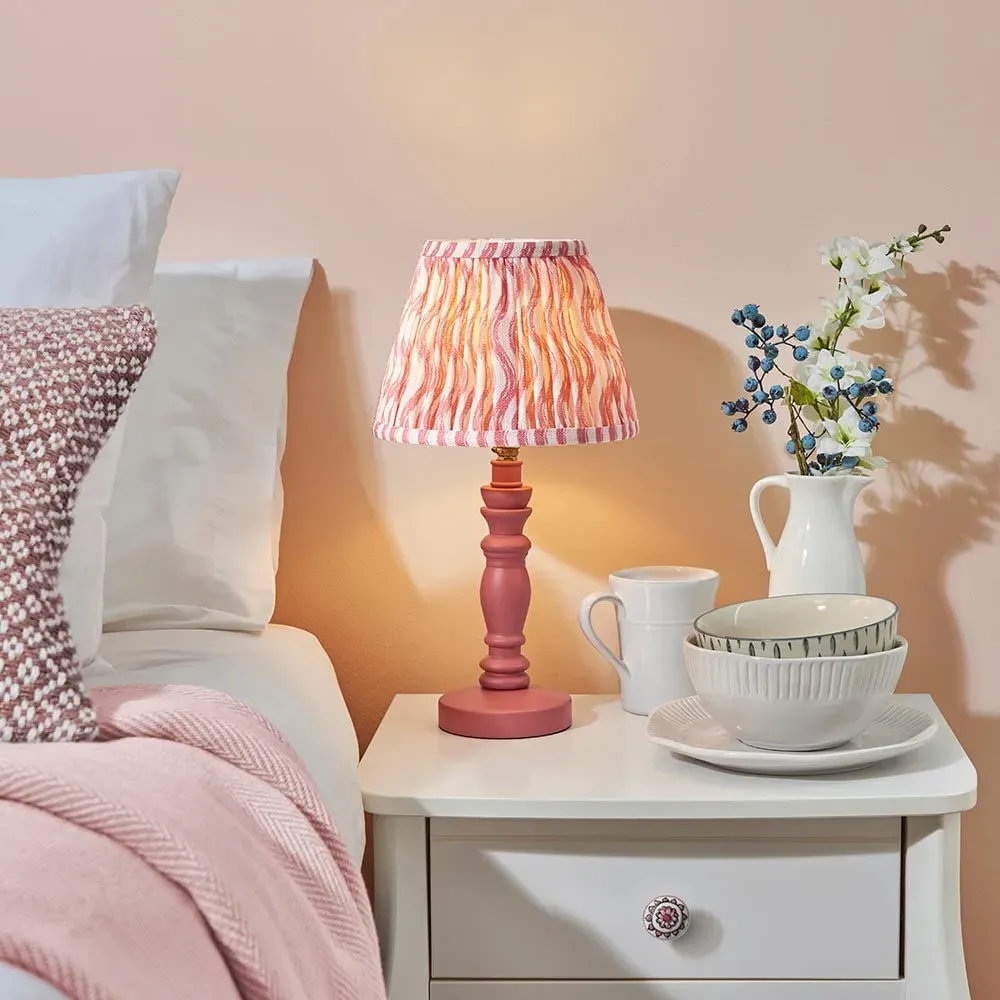 Riyadh 20cm Shade Wood Table Lamp - Pink, Fabric