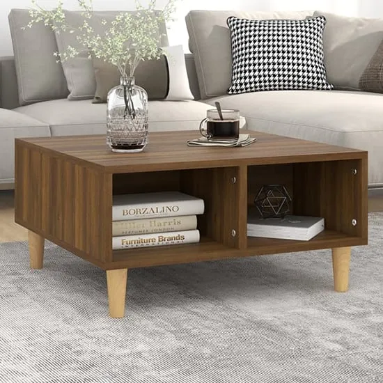 Riye Coffee Table with 2 Shelves - Brown Oak, Wood image