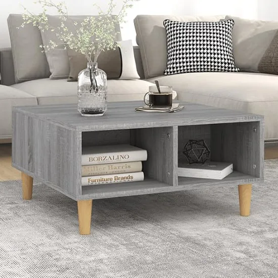 Riye Coffee Table with 2 Shelves - Grey, Wood