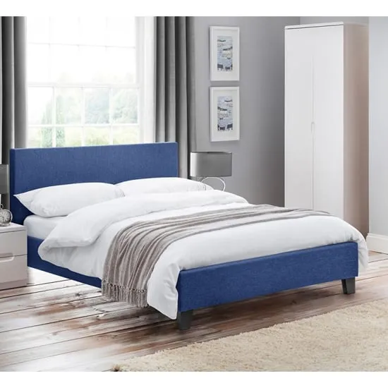Riyeko Double Bed Frame - Dark Blue, Linen image