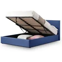 Riyeko King Size Bed with Storage - Dark Blue, Linen