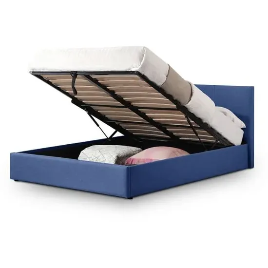 Riyeko King Size Bed with Storage - Dark Blue, Linen