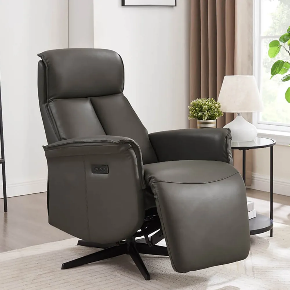 Roanoke Electric Reclining Chair with USB Ports - Ash, Leather image