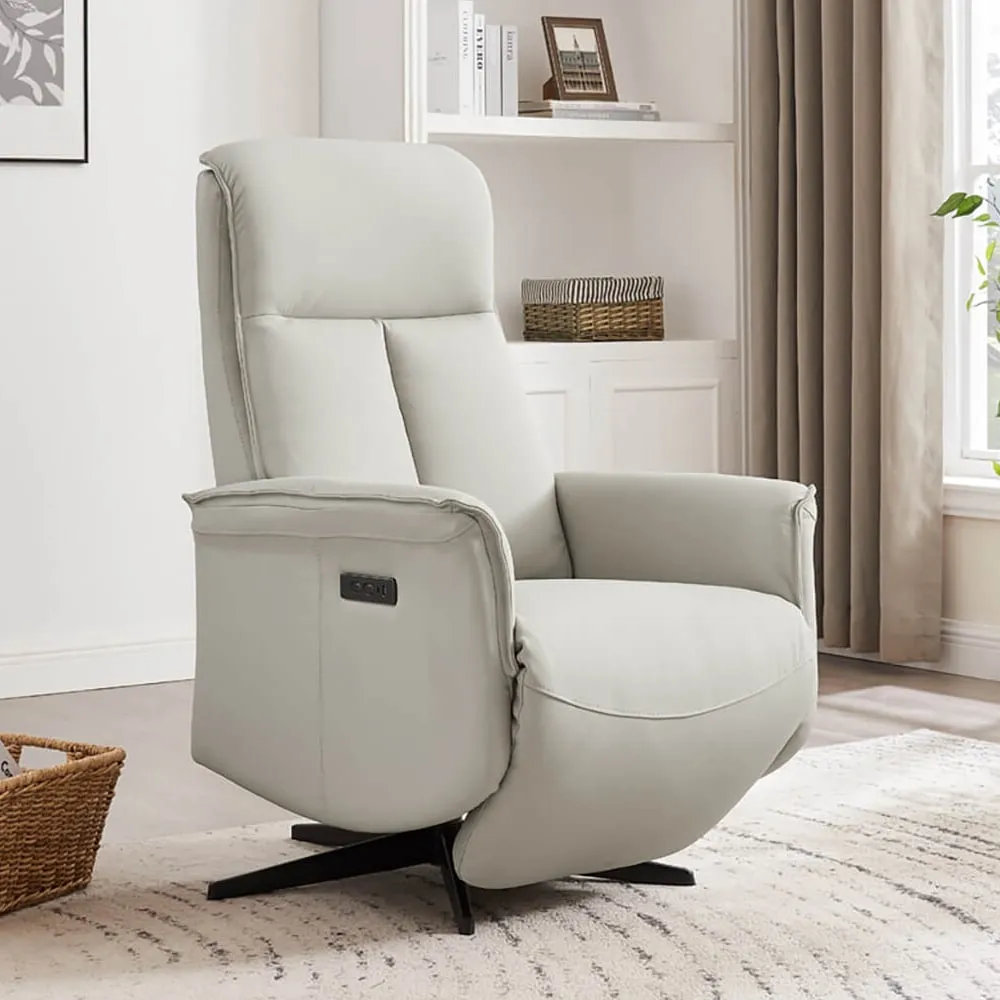 Roanoke Electric Reclining Chair with USB Ports - Stone, Leather