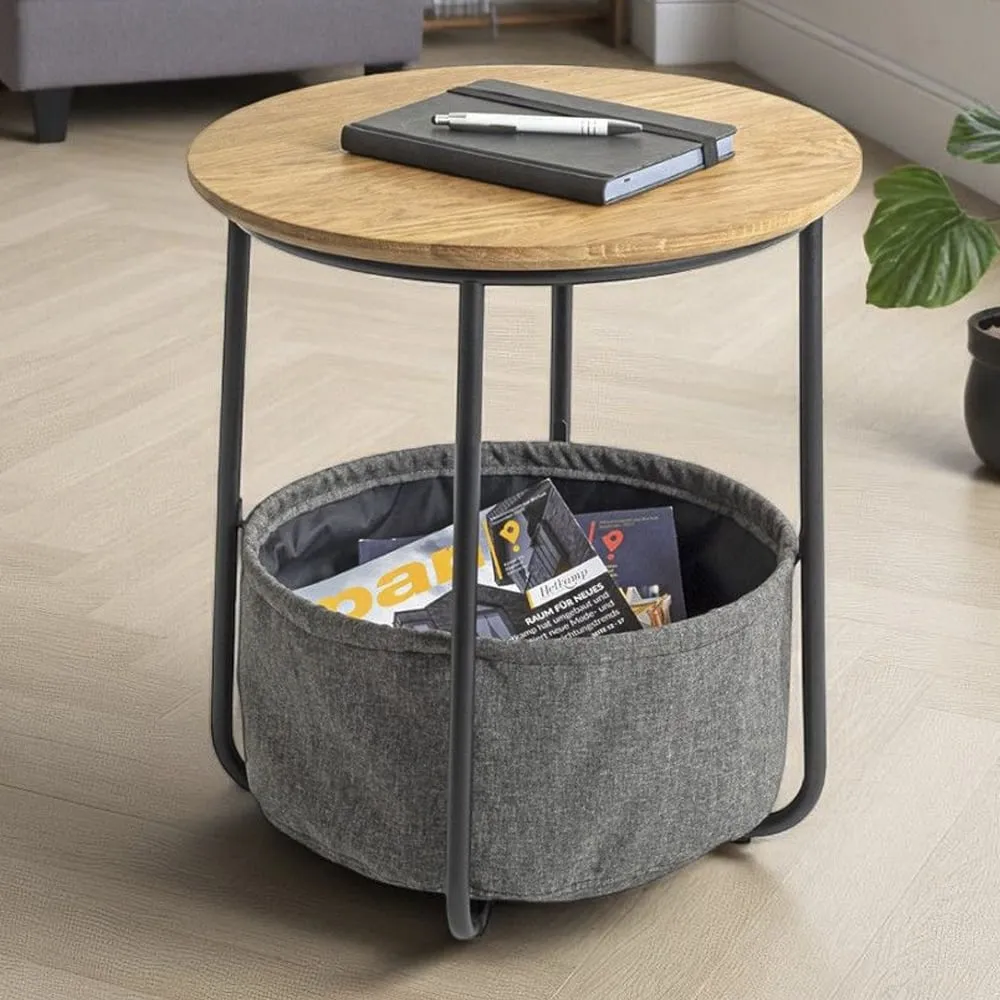 Roanoke End Table with Metal Frame - Grey, Oak image