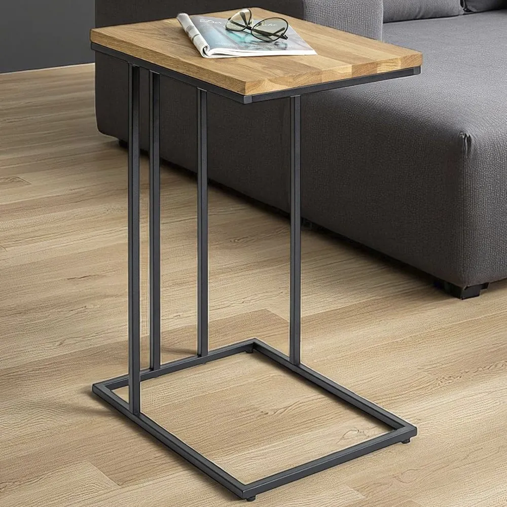 Roanoke End Table with Metal Frame - Oak, Black