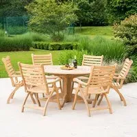 Robalt Dining Table with 6 Folding Armchairs - Natural, Timber