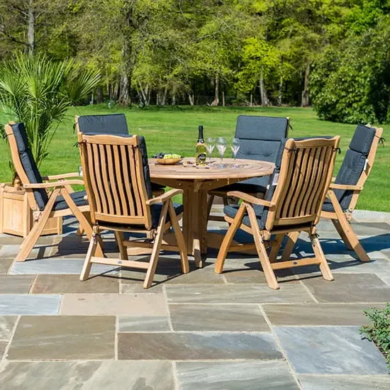 Robalt Dining Table with 6 Recliner Chairs - Natural, Timber