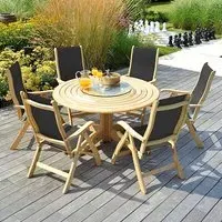Robalt Dining Table with 6 Sling Chairs - Natural, Timber