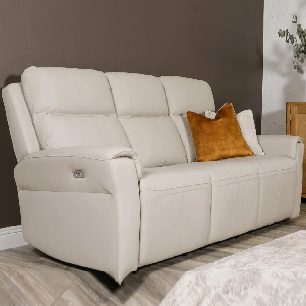 Rochester 3-Seater Electric Recliner Sofa - Stone, Leather