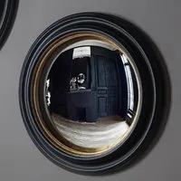 Rockford Small Round Convex Wall Mirror - Black, Gold alternate view