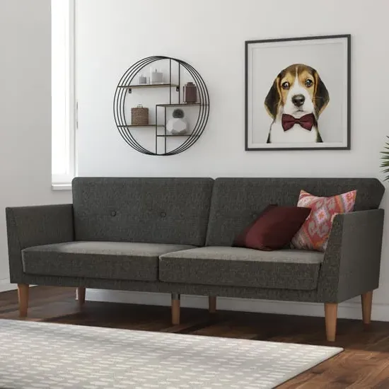 Rockingham Sofa Bed with Wooden Legs - Grey, Fabric