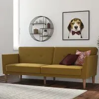 Rockingham Sofa Bed with Wooden Legs - Mustard, Fabric