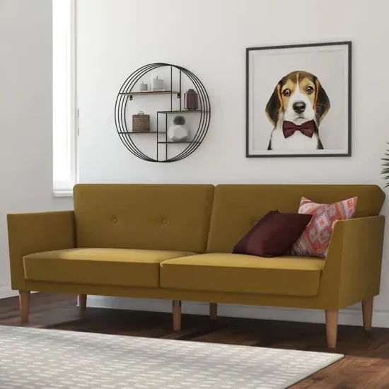 Rockingham Sofa Bed with Wooden Legs - Mustard, Fabric