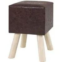 Rocklin Faux Leather Stool with Oak Legs - Dark Brown