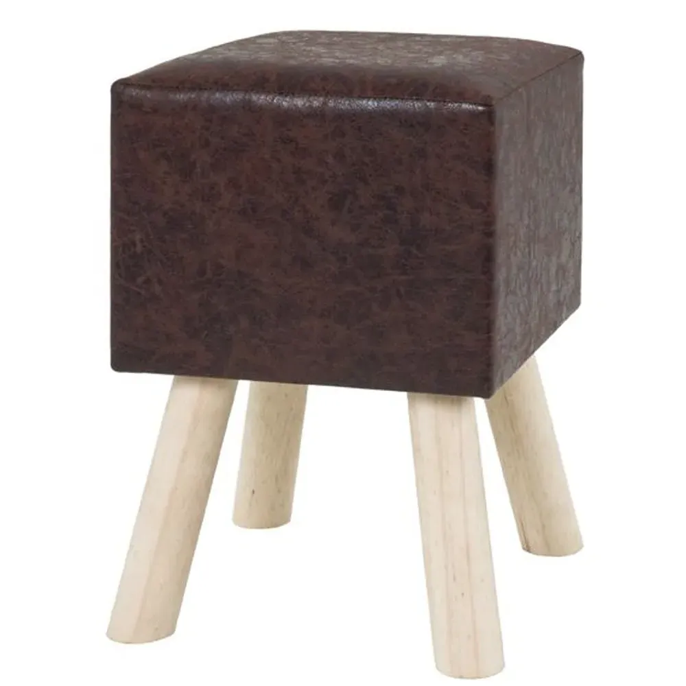 Rocklin Faux Leather Stool with Oak Legs - Dark Brown image