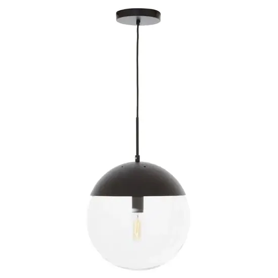 Rocklin Round Pendant Light - Clear Glass, Black Metal