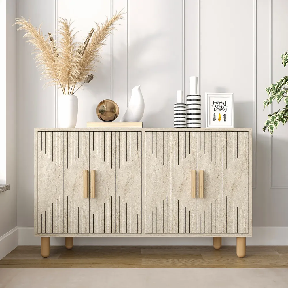 Roger 4-Door Sideboard - Travertine Marble Effect, Melamine Particle Board product