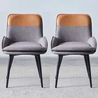 Rolla Dining Chairs Pair - Light Grey & Tan, Fabric alternate view