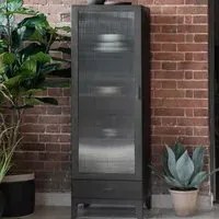 Rolla Metal Display Cabinet with 1 Door 1 Drawer - Dark Grey