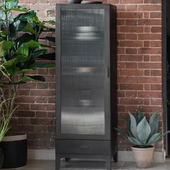 Rolla Metal Display Cabinet with 1 Door 1 Drawer - Dark Grey image