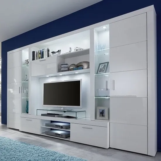 Roma Entertainment Unit with LED Lights - White, High Gloss image