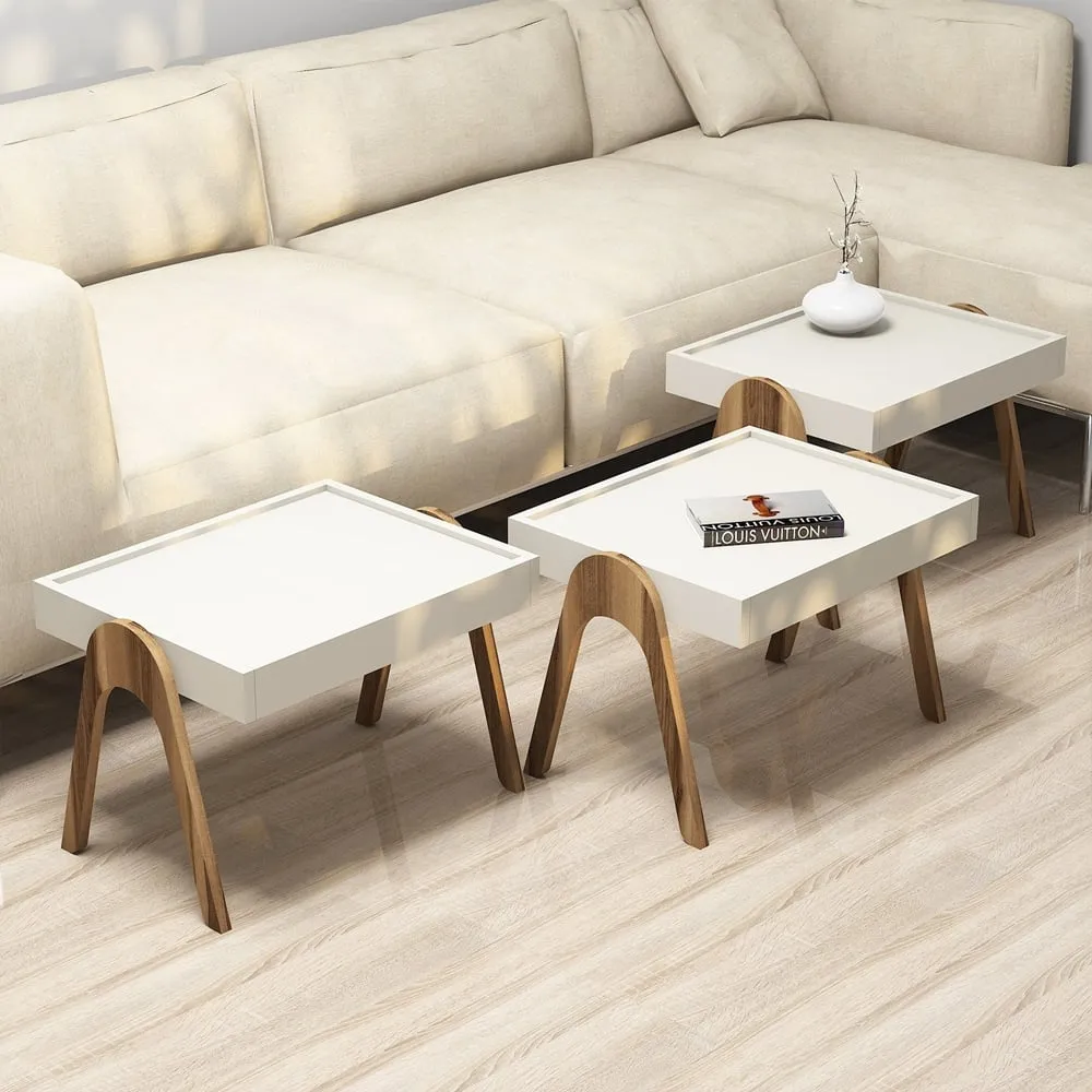 Roma Nesting Side Tables Set of 3 - Walnut, Cream product