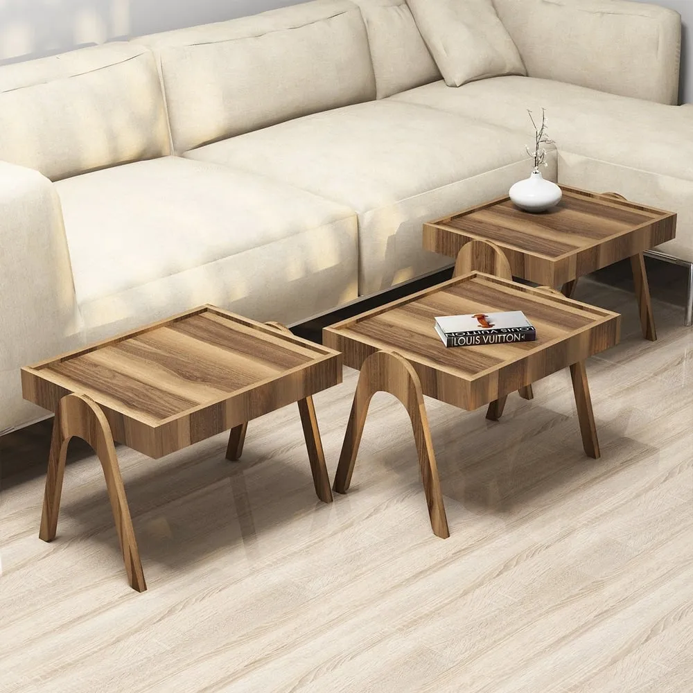 Roma Nesting Side Tables Set of 3 - Walnut, Melamine product