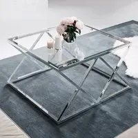 Roma Square Coffee Table - Clear Glass, Silver Steel