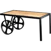Romarin Cart Coffee Table with Wheels - Reclaimed Wood, Metal