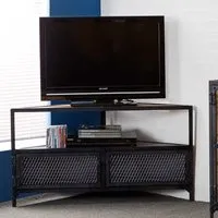Romarin Corner TV Stand with 2 Doors - Reclaimed Wood, Metal