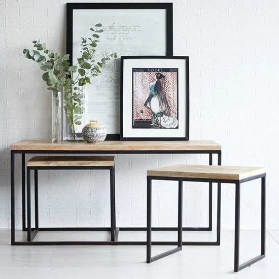 Romarin John Long Coffee Table Set - Reclaimed Wood, Metal