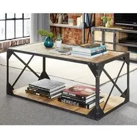 Romarin Rectangular Coffee Table with Shelf - Reclaimed Wood, Metal