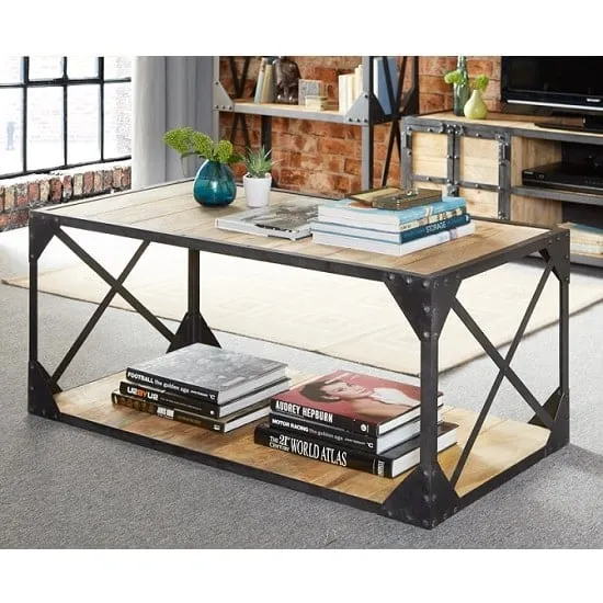 Romarin Rectangular Coffee Table with Shelf - Reclaimed Wood, Metal